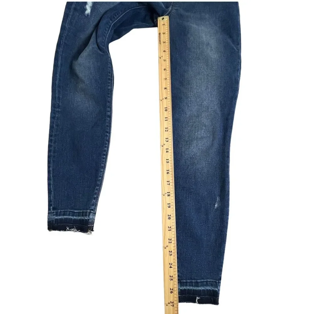 Spanx Medium Wash Mid Rise Distressed Raw Hem Pull On Skinny Jegging Jeans Small